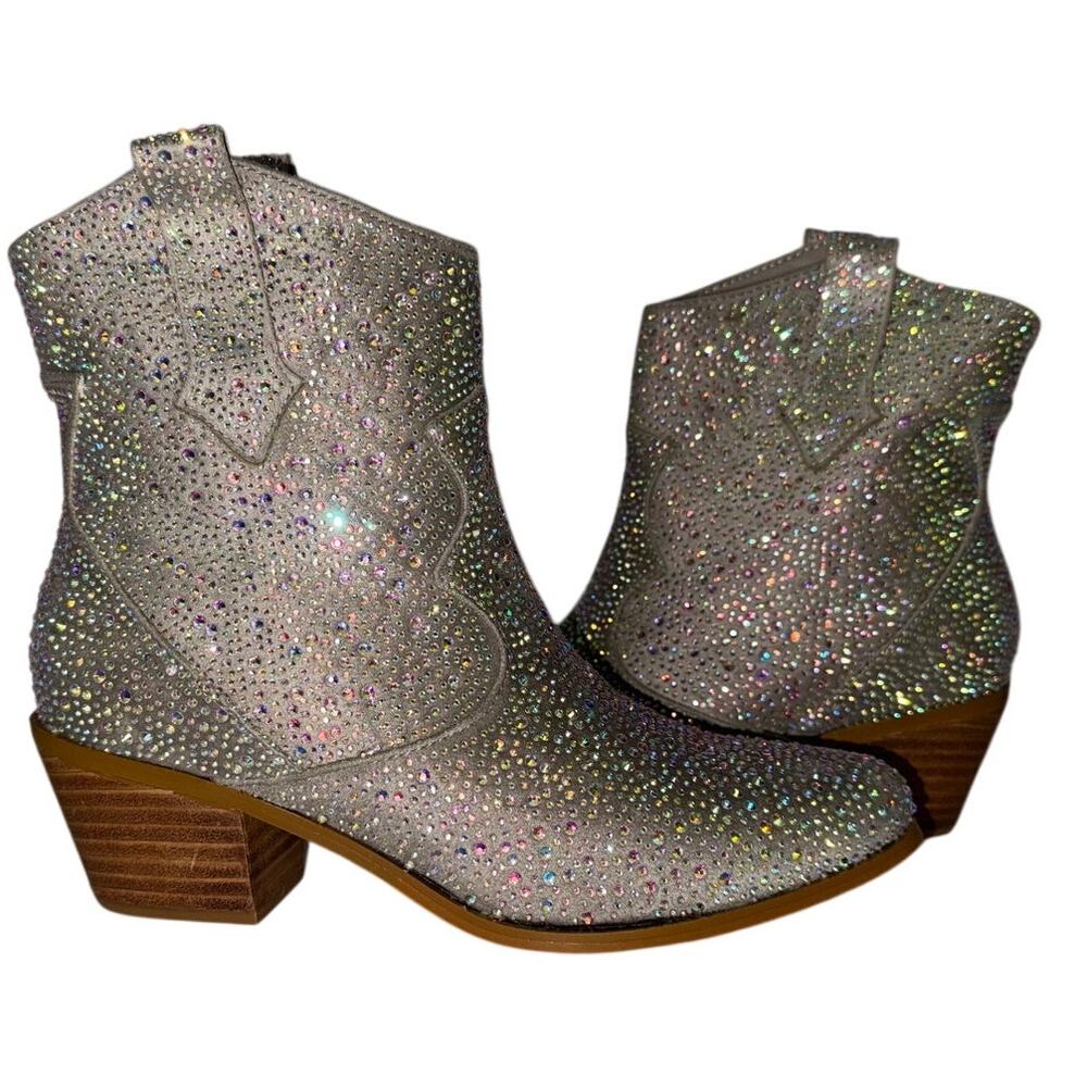 Rhinestone Western Ankle Booties 8 Sparkly Festival Concert Cowgirl Boots
